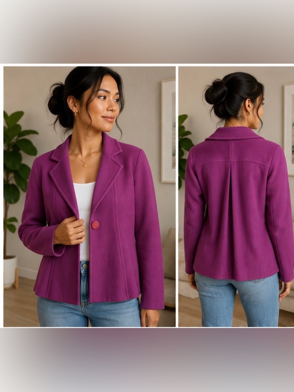 Tailored Purple cashmere/wool Single-Button Blazer Jacket